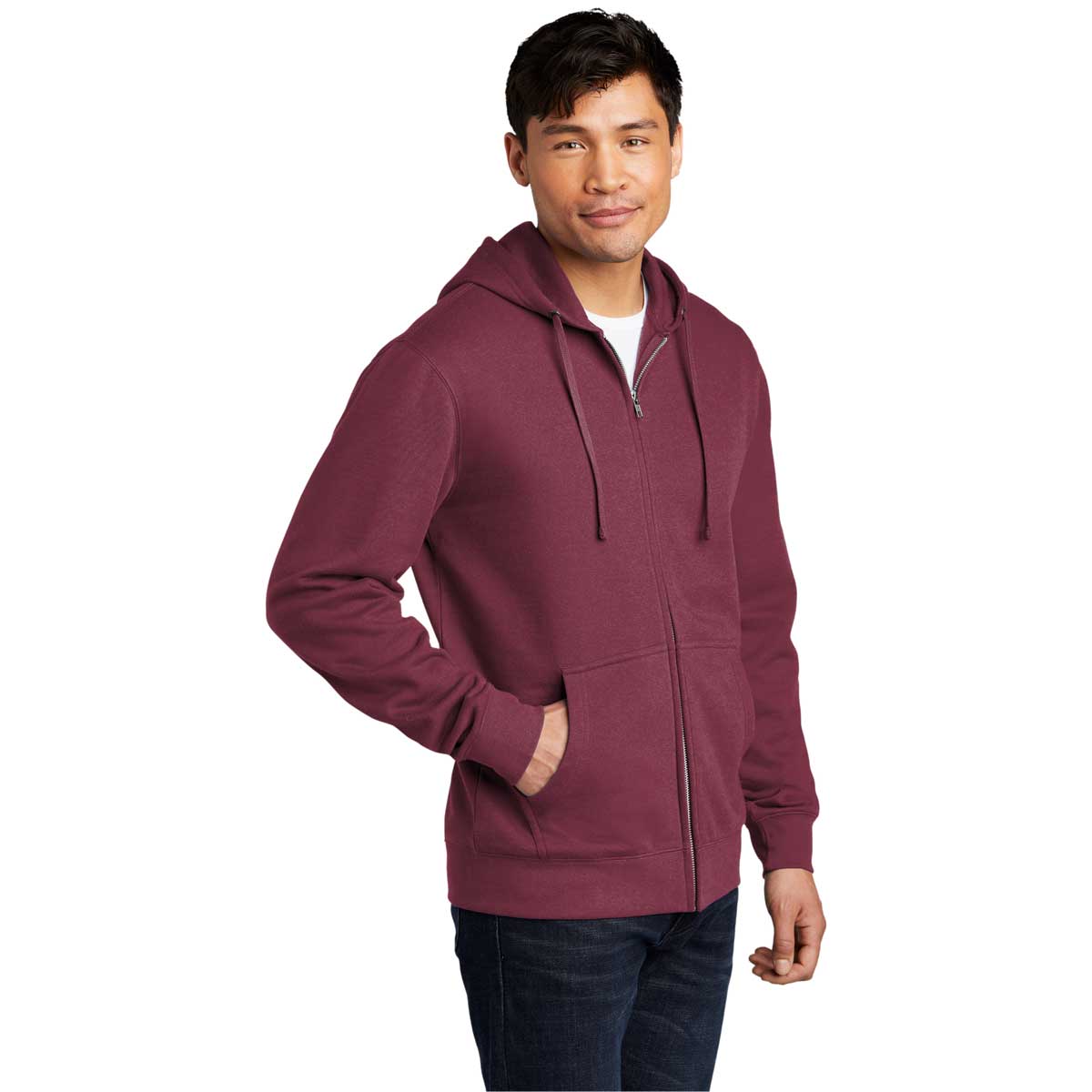 District Men's Stylish Plum V.I.T. Fleece Full-Zip Hoodie