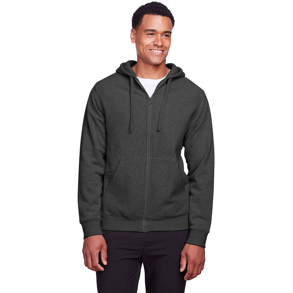 Team 365 Men's Dark Grey Heather HydroSport Heavyweight Full-Zip Hoodie: Ideal for Big Games