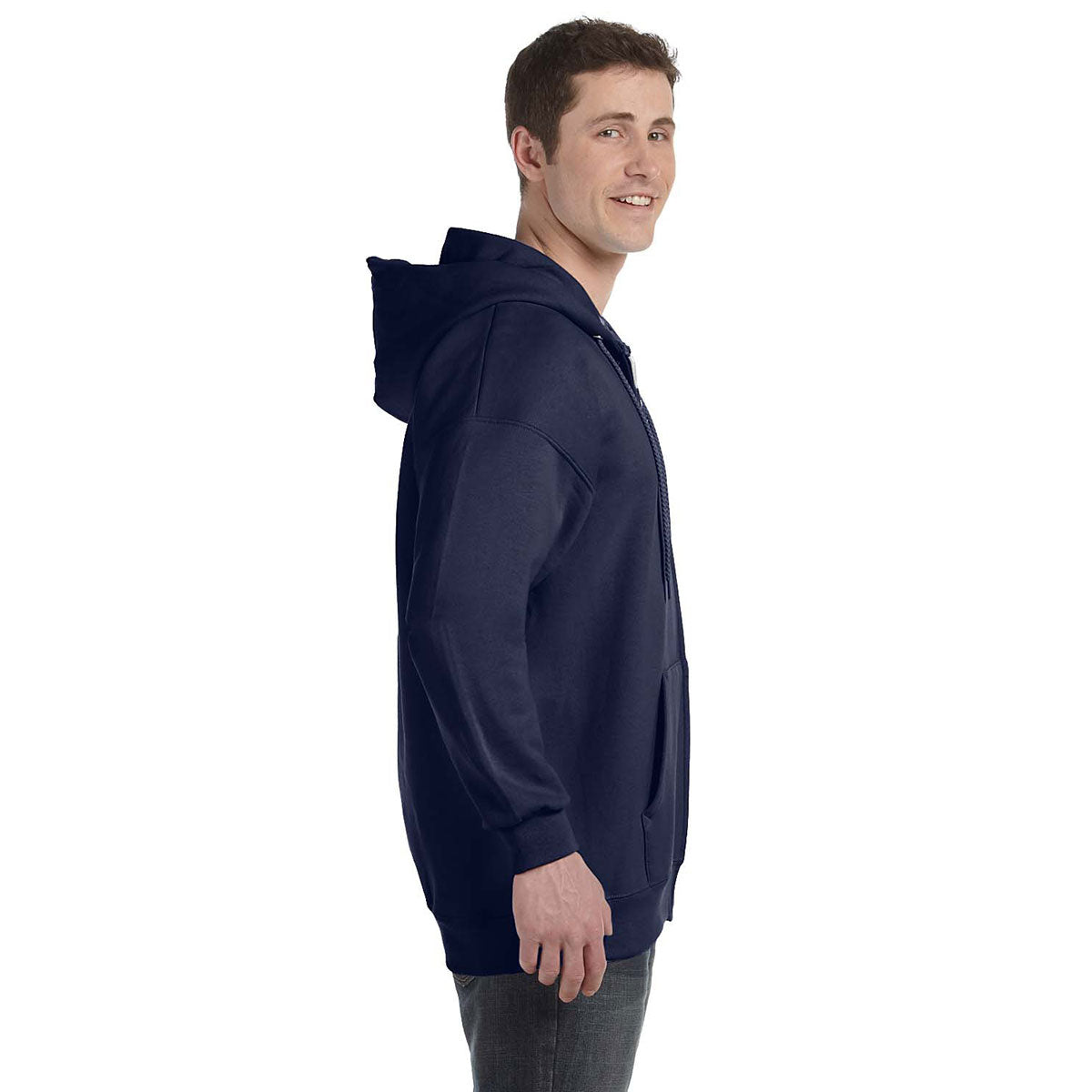 Hanes Men's Navy 9.7 oz. Ultimate Cotton 90/10 Full-Zip Hoodie - Your Ideal Comfort Companion