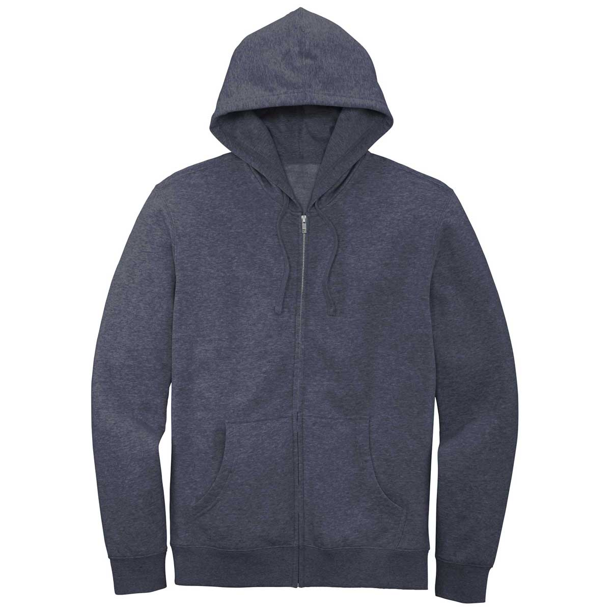 District Men's Stylish Heathered Navy V.I.T. Fleece Full-Zip Hoodie