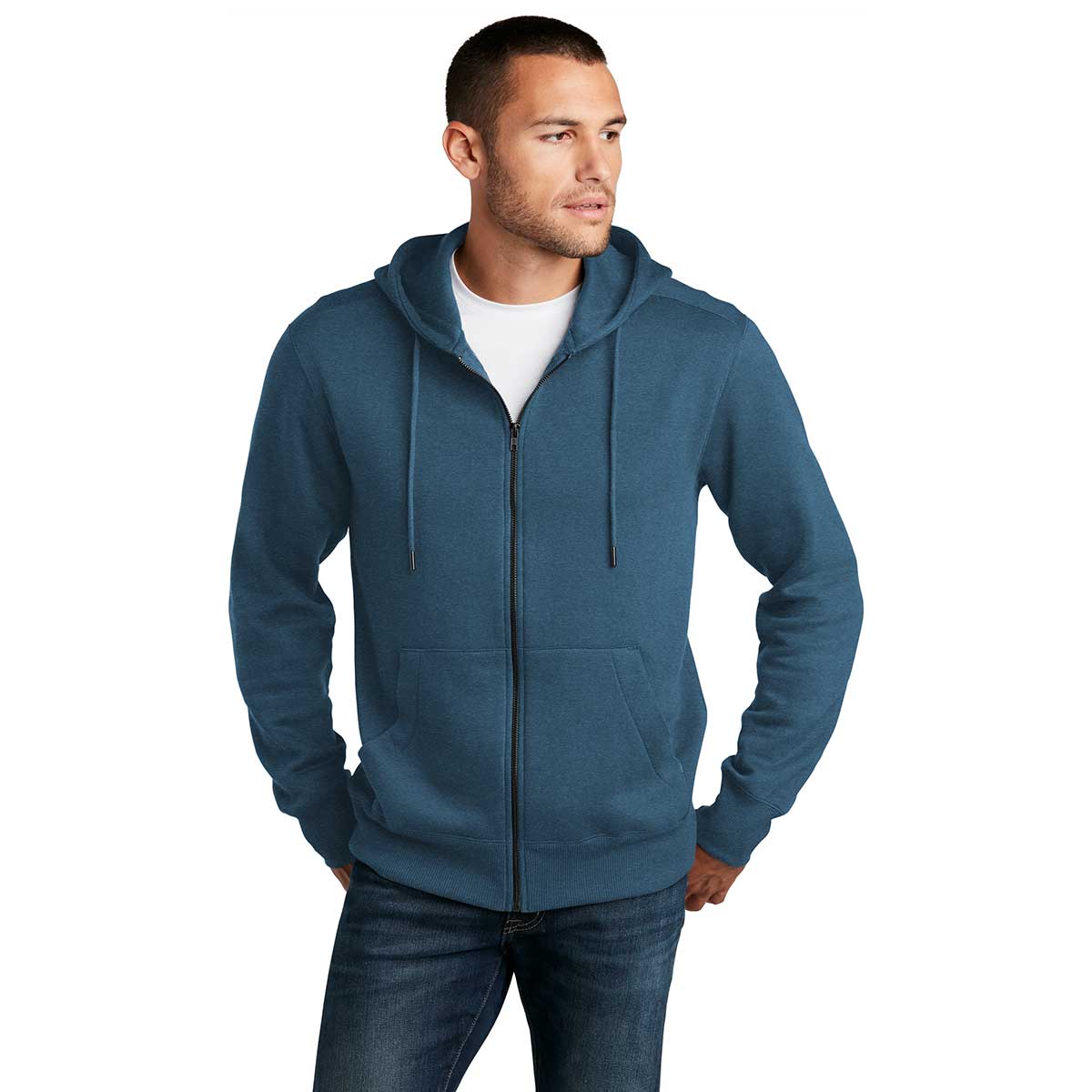 District Men's Stunning Poseidon Blue Perfect-Weight Fleece Full-Zip Hoodie
