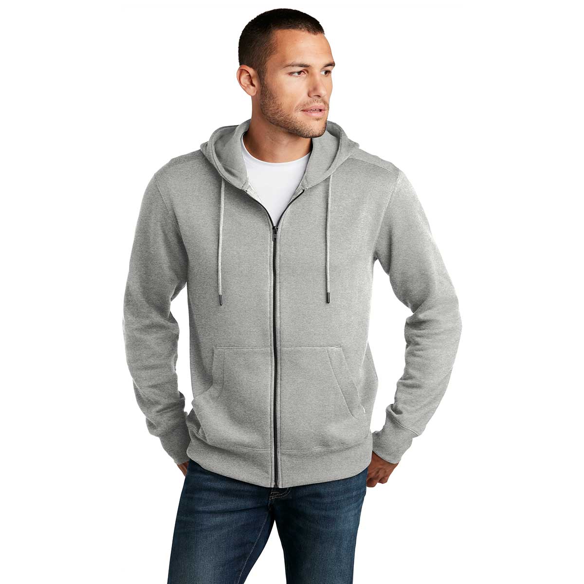 District Men's Stunning Heathered Steel Perfect-Weight Fleece Full-Zip Hoodie