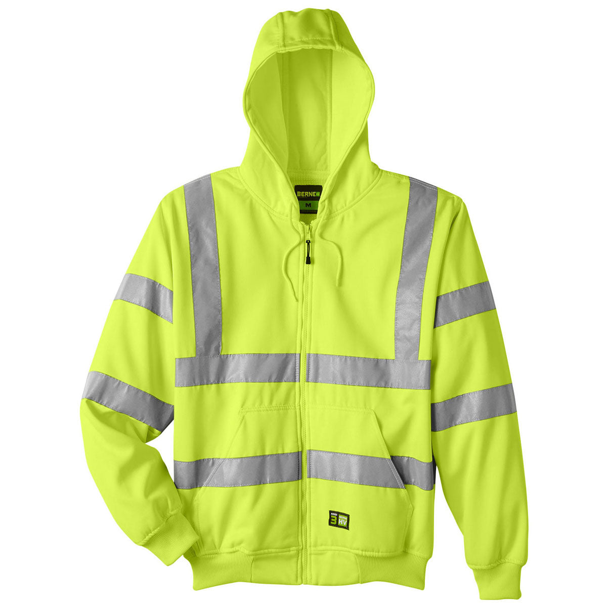 Berne Men's High-Visibility Yellow Class 3 Lined Full-Zip Hooded Sweatshirt - Stand Out at Work!