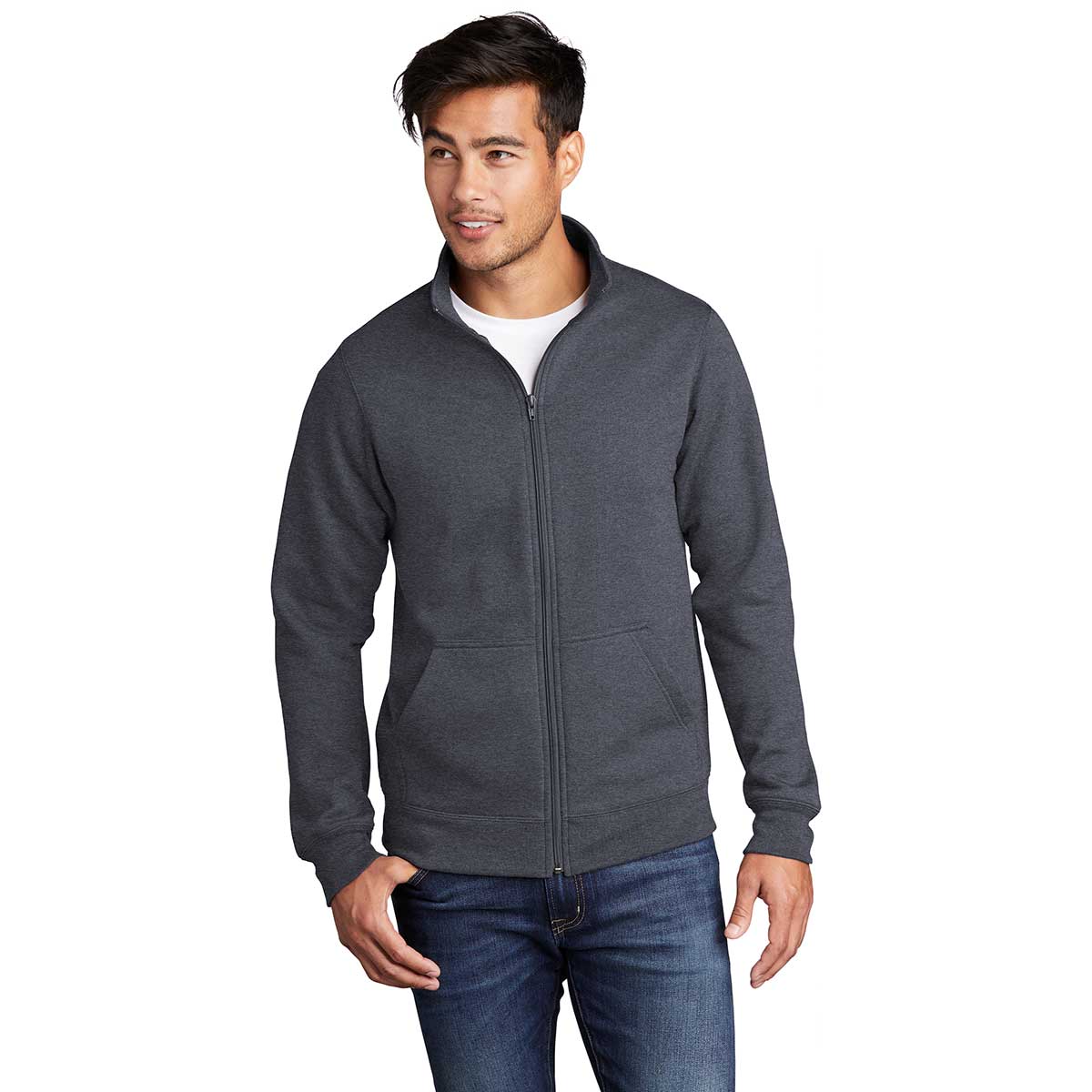 Port & Company Men's Heather Navy Core Fleece Cadet Full-Zip Sweatshirt: Cozy and Customizable