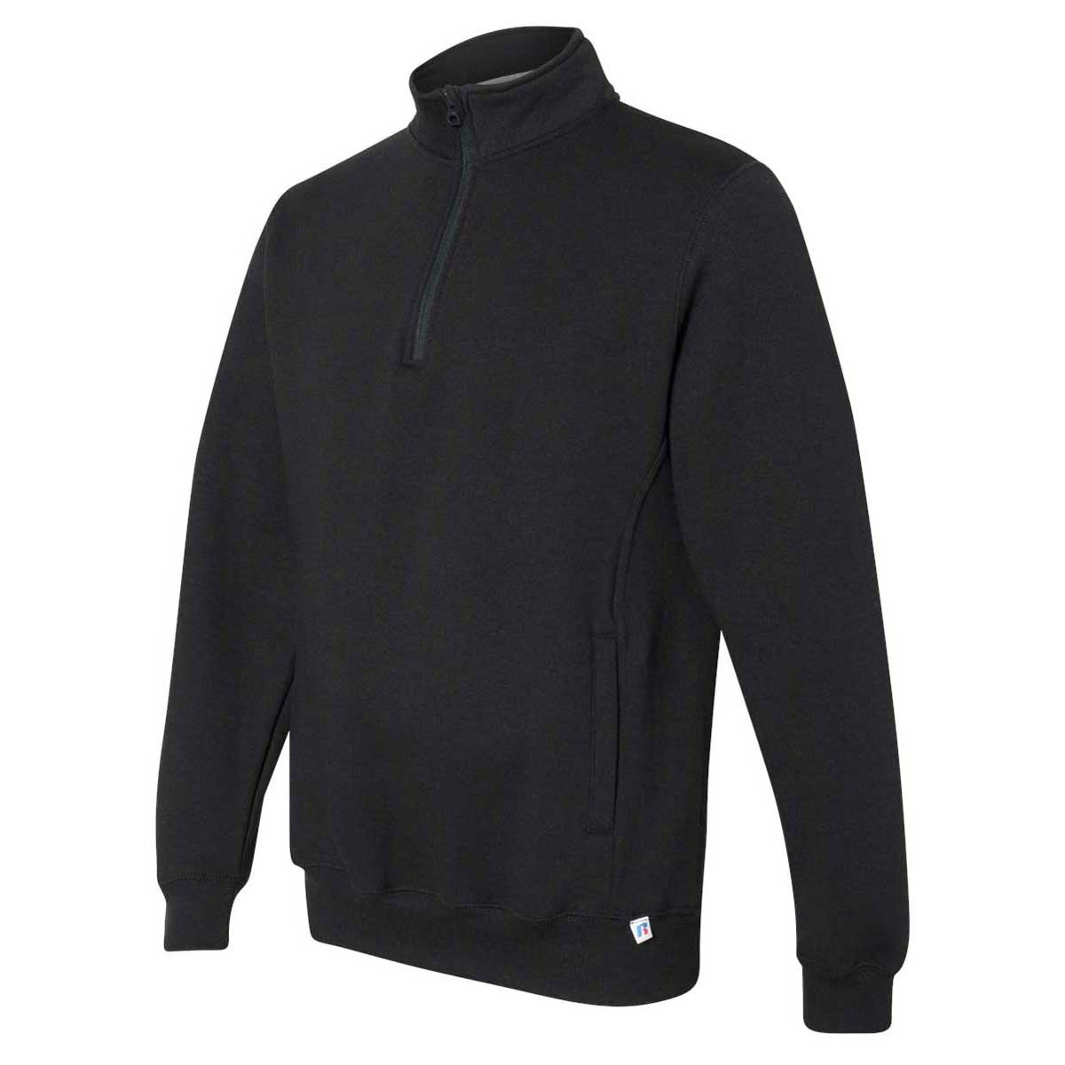 Russell Athletic Men's Stylish Black Dri Power Quarter-Zip Cadet Collar Sweatshirt