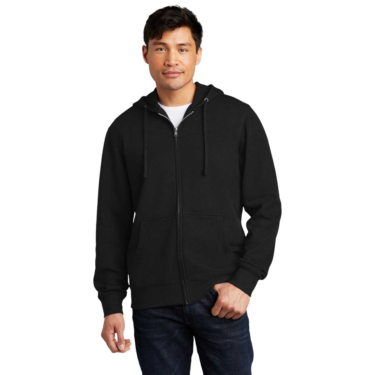 District Men's Stylish Black V.I.T. Fleece Full-Zip Hoodie