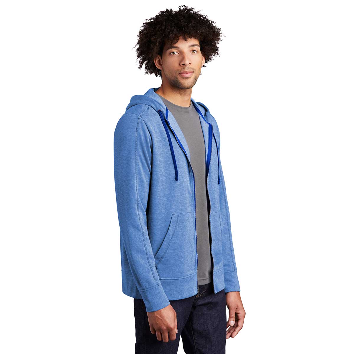 Sport-Tek Men's True Royal Heather PosiCharge Tri-Blend Wicking Fleece Full-Zip Jacket - A Must-Have for Active Men