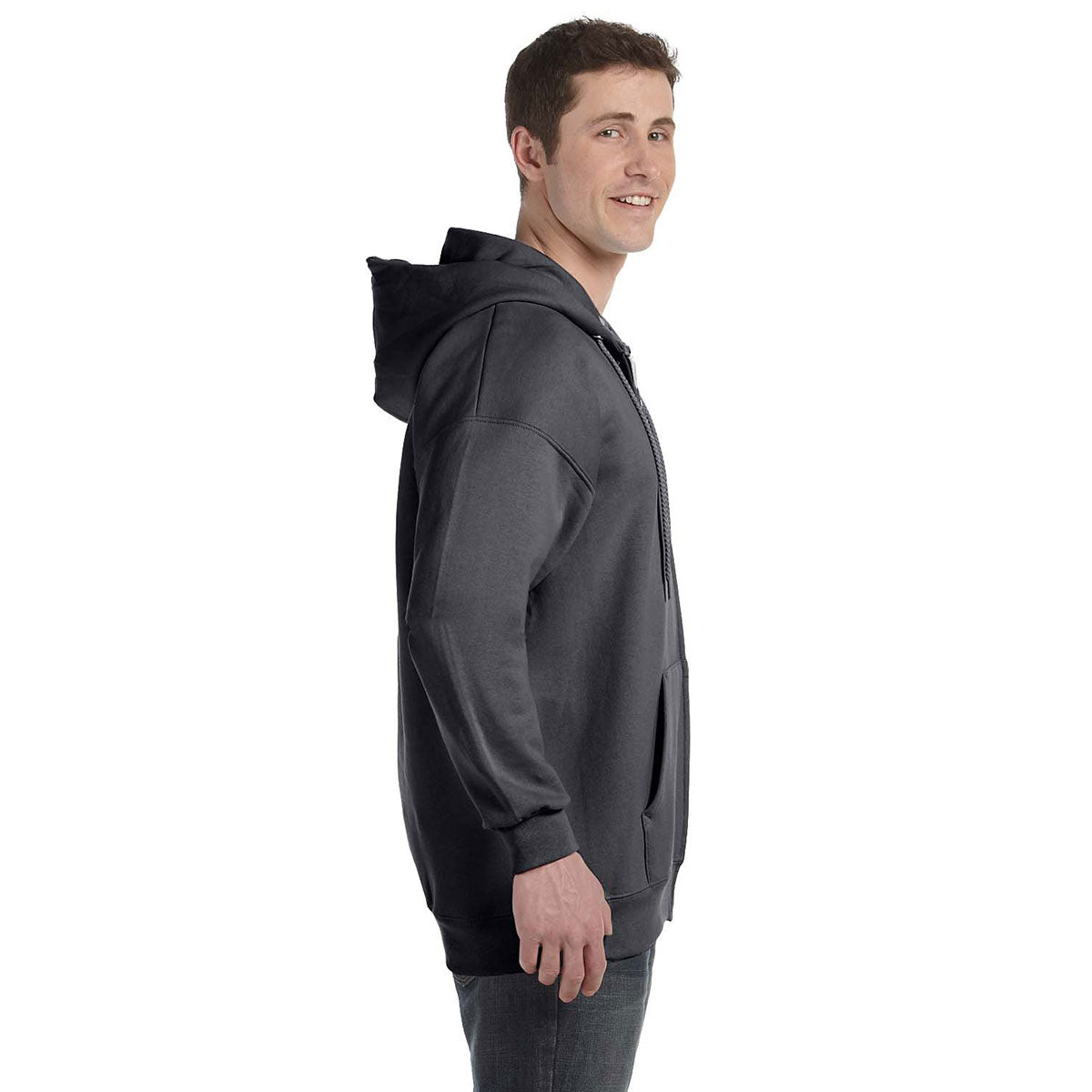 Hanes Men's Charcoal Heather 9.7 oz. Ultimate 90/10 Cotton Full-Zip Hoodie - A Must-Have!