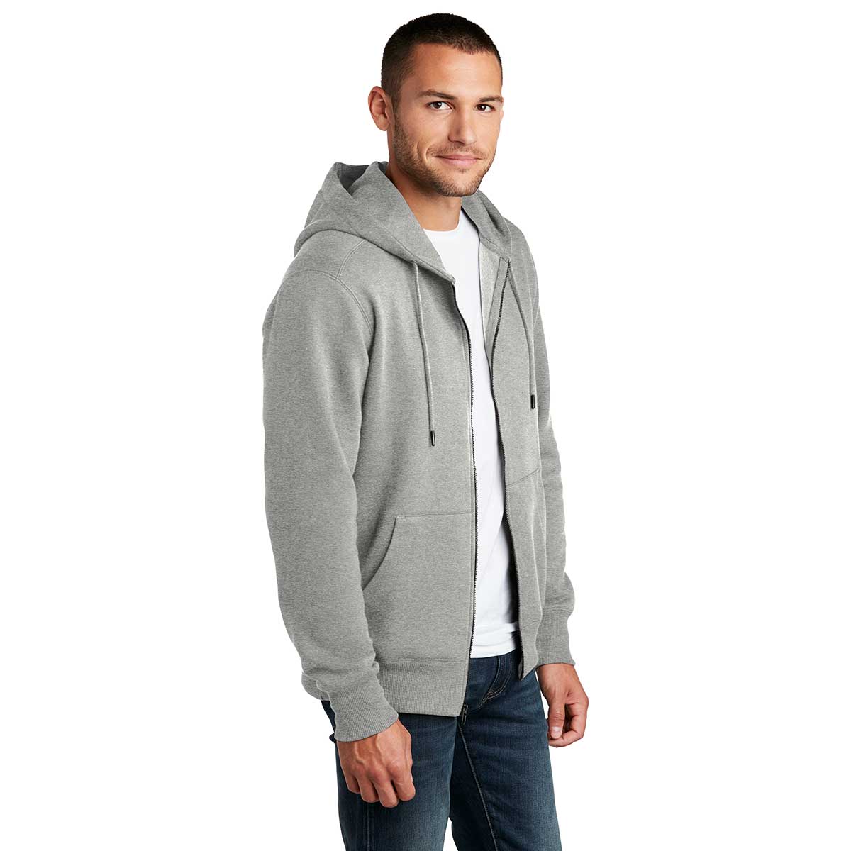 District Men's Stunning Heathered Steel Perfect-Weight Fleece Full-Zip Hoodie
