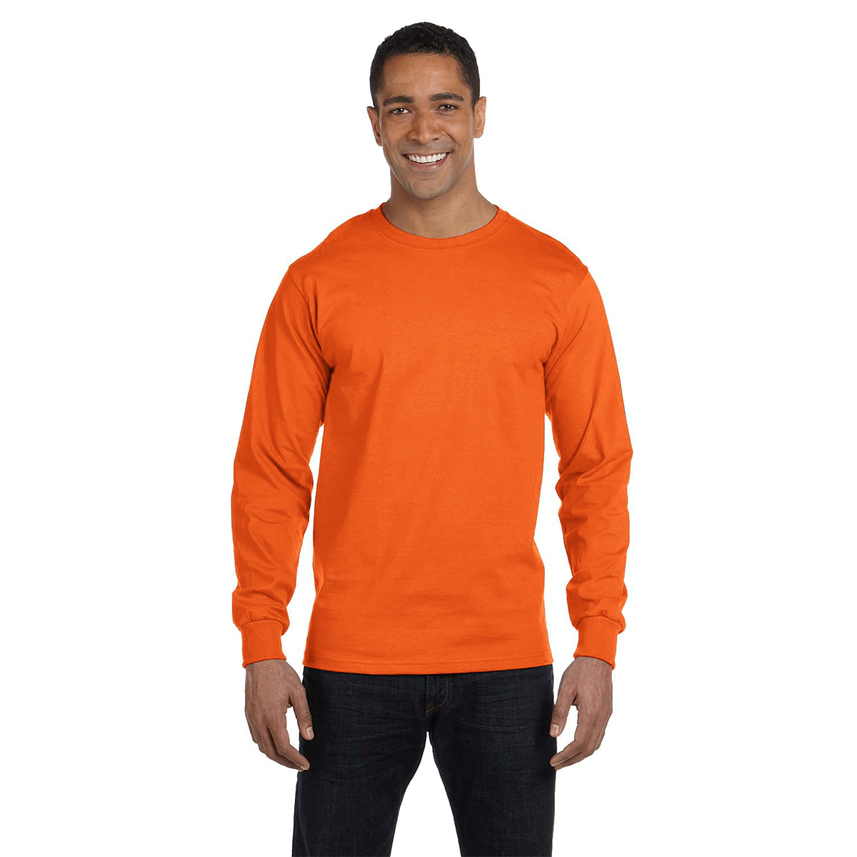 Gildan Men's Stunning Safety Orange 5.5oz 50/50 Long-Sleeve T-Shirt