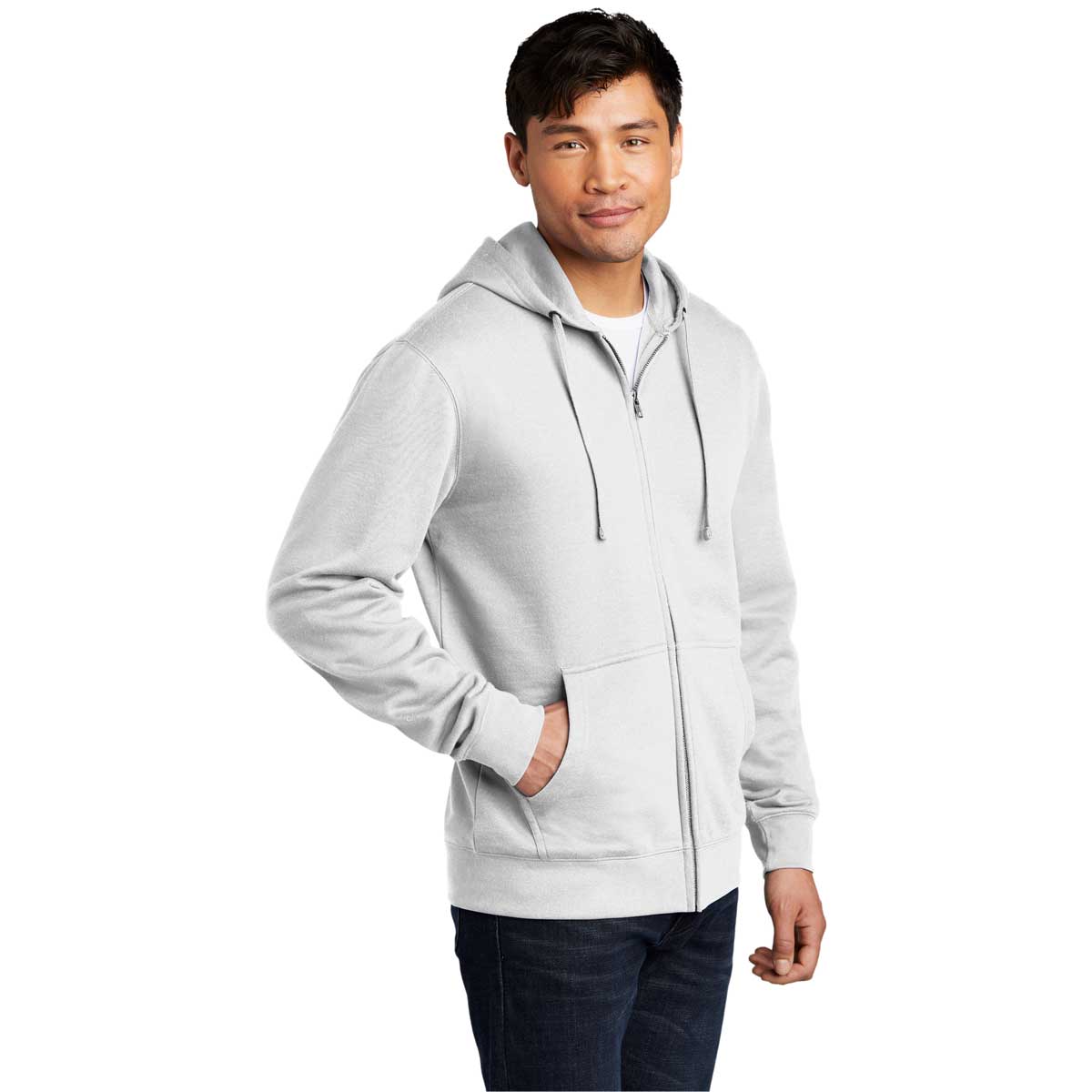 District Men's Premium White V.I.T. Fleece Full-Zip Hoodie