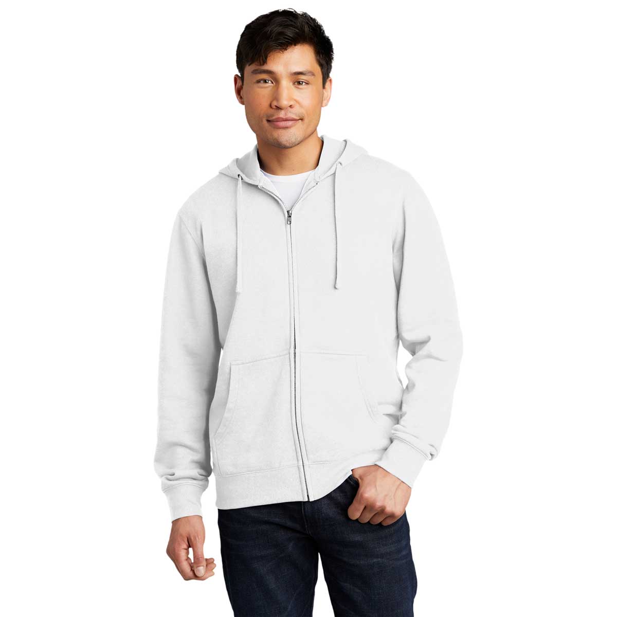 District Men's Premium White V.I.T. Fleece Full-Zip Hoodie