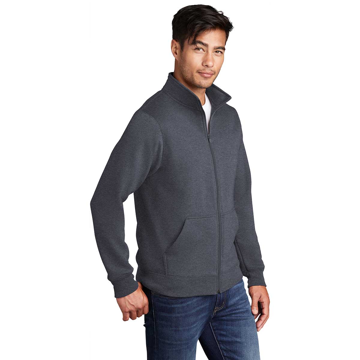 Port & Company Men's Heather Navy Core Fleece Cadet Full-Zip Sweatshirt: Cozy and Customizable