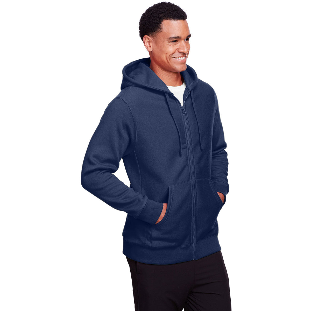 Team 365 Men's HydroSport Heavyweight Dark Navy Full-Zip Hooded Sweatshirt - Ideal for Big Games