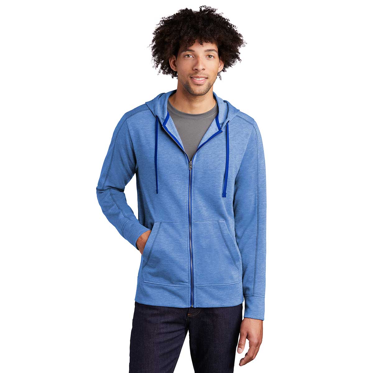 Sport-Tek Men's True Royal Heather PosiCharge Tri-Blend Wicking Fleece Full-Zip Jacket - A Must-Have for Active Men