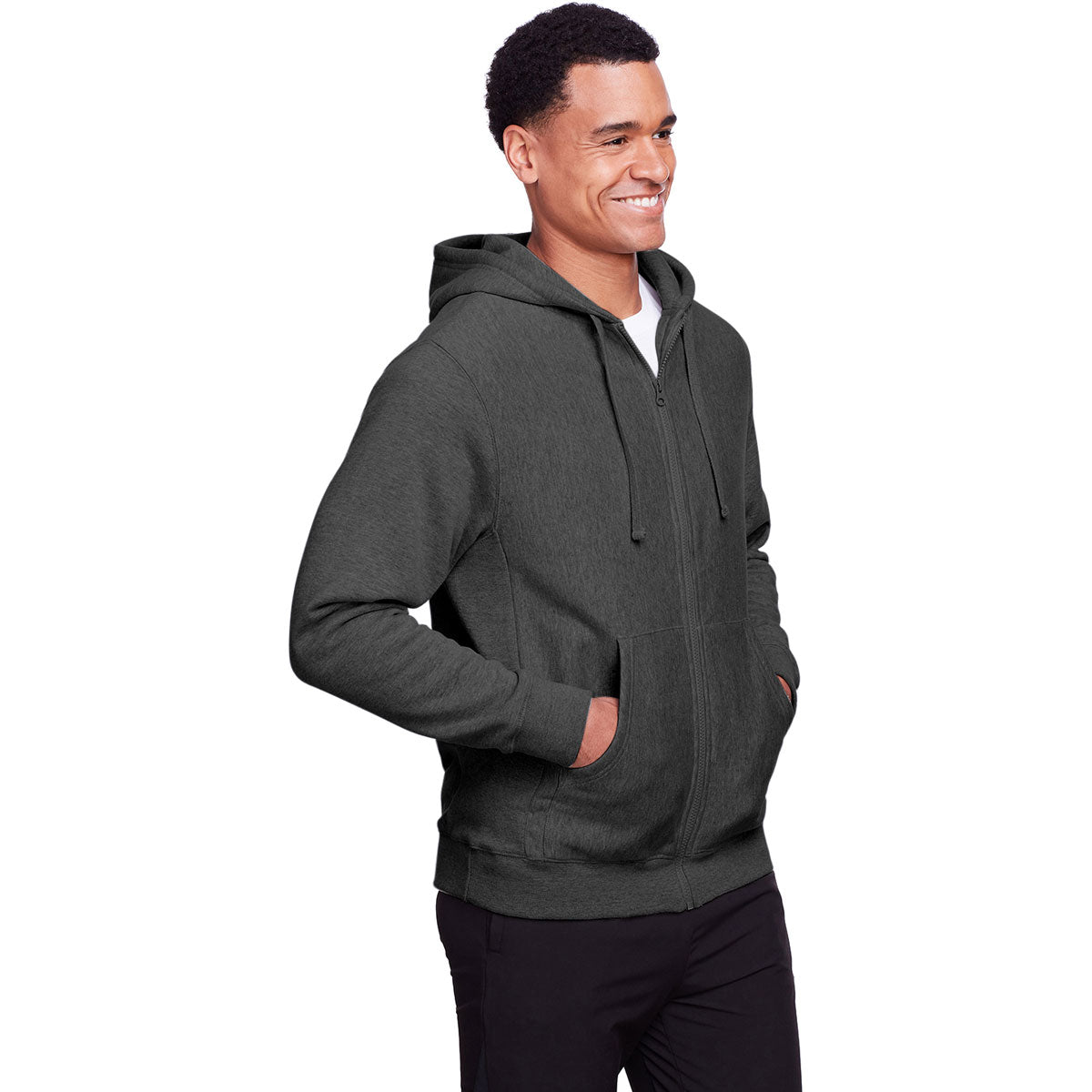 Team 365 Men's Dark Grey Heather HydroSport Heavyweight Full-Zip Hoodie: Ideal for Big Games