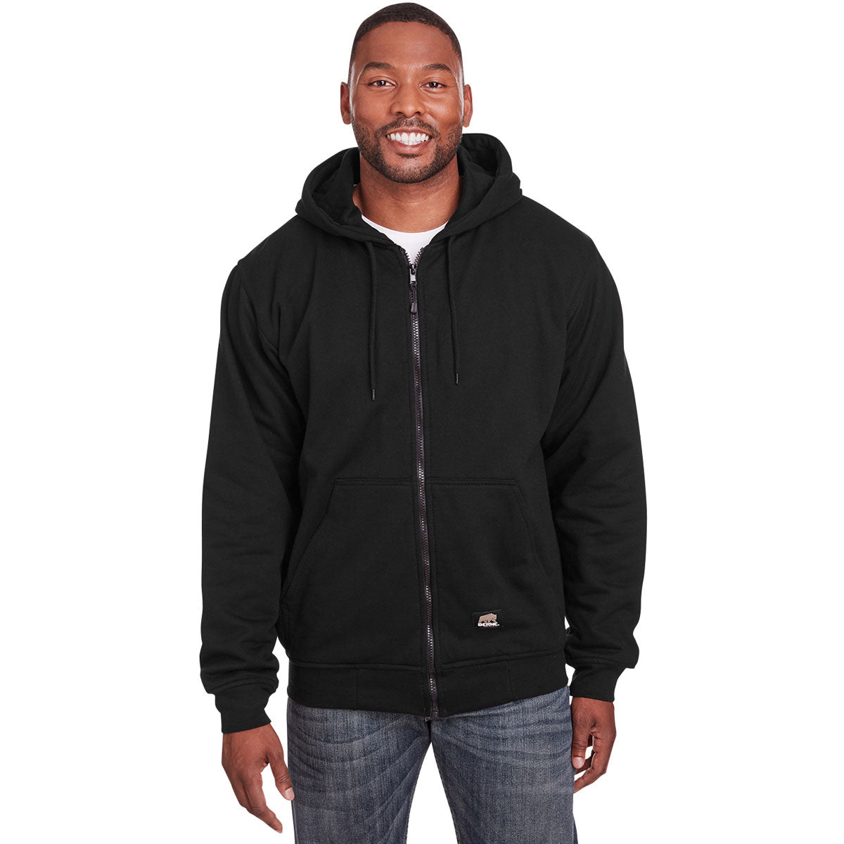 Berne Men's Stunning Black Heritage Thermal-Lined Full-Zip Hooded Sweatshirt