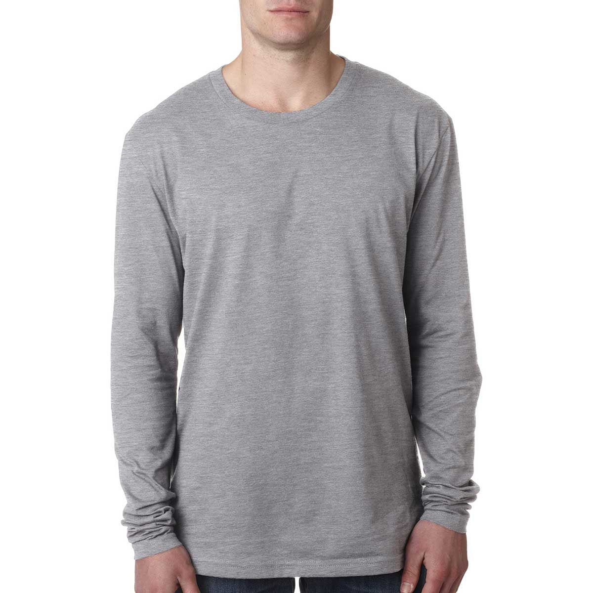 Next Level Men's Premium Heather Grey Fitted Long-Sleeve Crew Tee - A Must-Have!