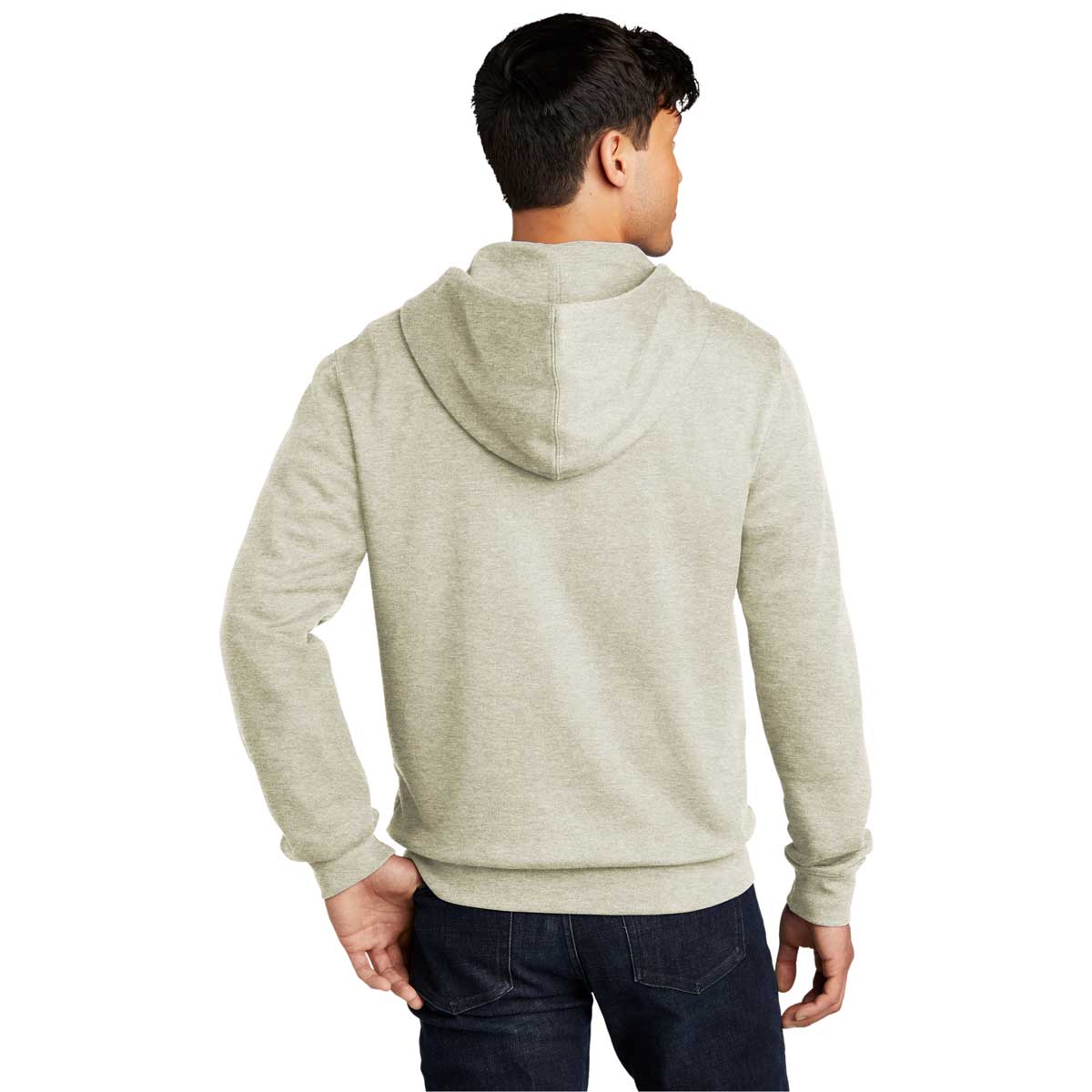 District Men's Stylish Oatmeal Heather V.I.T. Fleece Full-Zip Hoodie