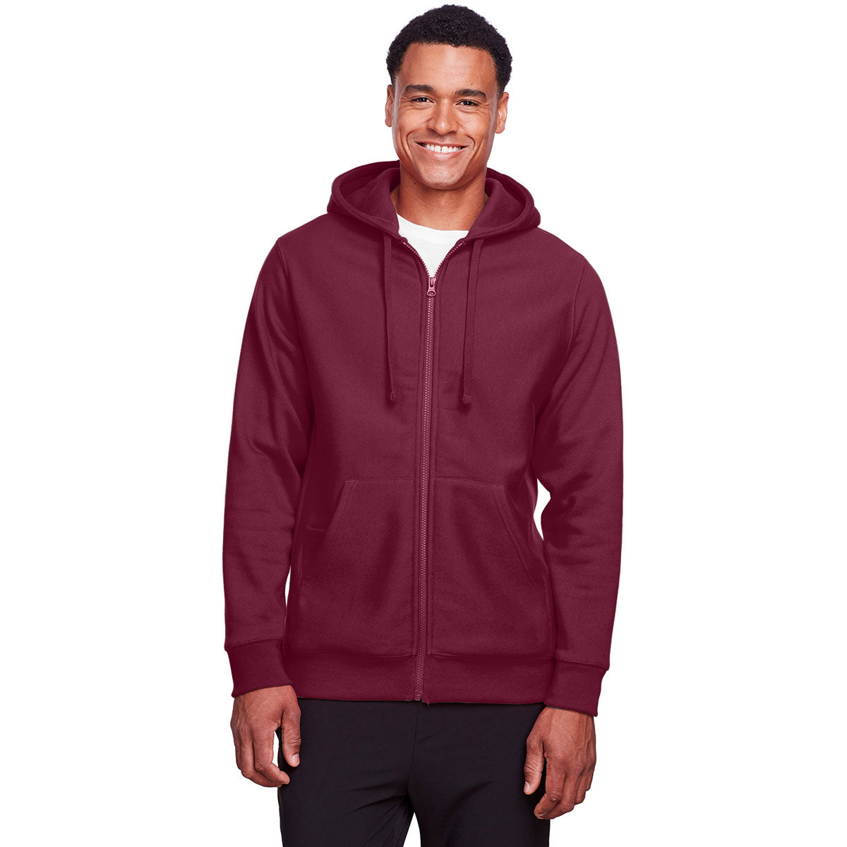 Team 365 Men's HydroSport Dark Maroon Heavyweight Full-Zip Hooded Sweatshirt - Ideal for Big Games