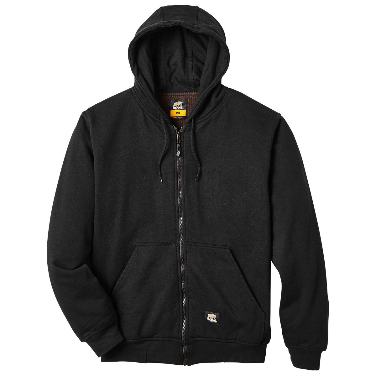 Berne Men's Stunning Black Heritage Thermal-Lined Full-Zip Hooded Sweatshirt