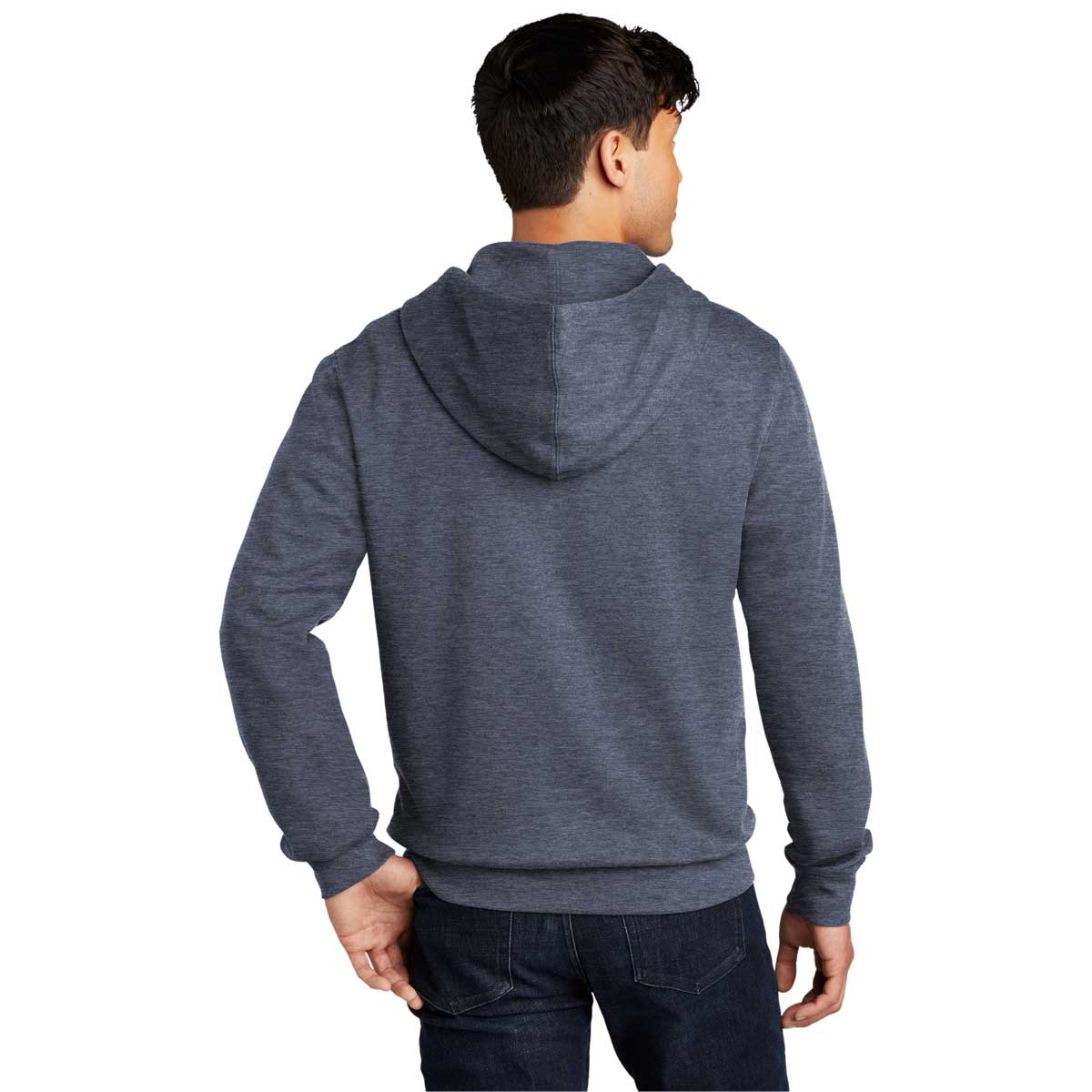 District Men's Stylish Heathered Navy V.I.T. Fleece Full-Zip Hoodie