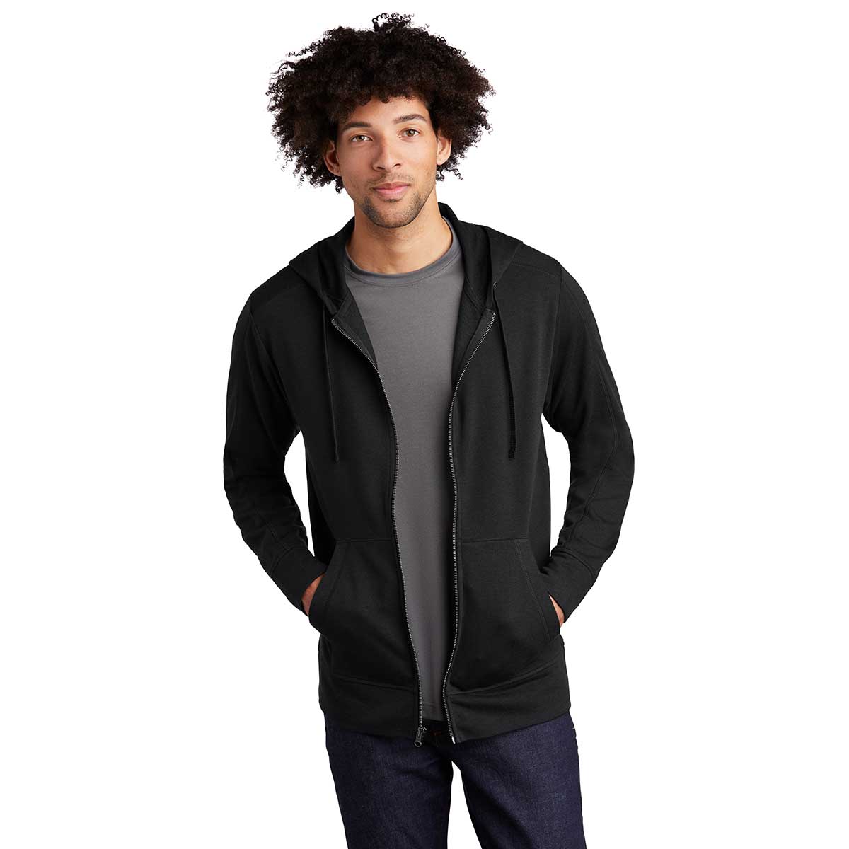 Sport-Tek Men's Premium Black Triad Full-Zip Wicking Fleece Jacket