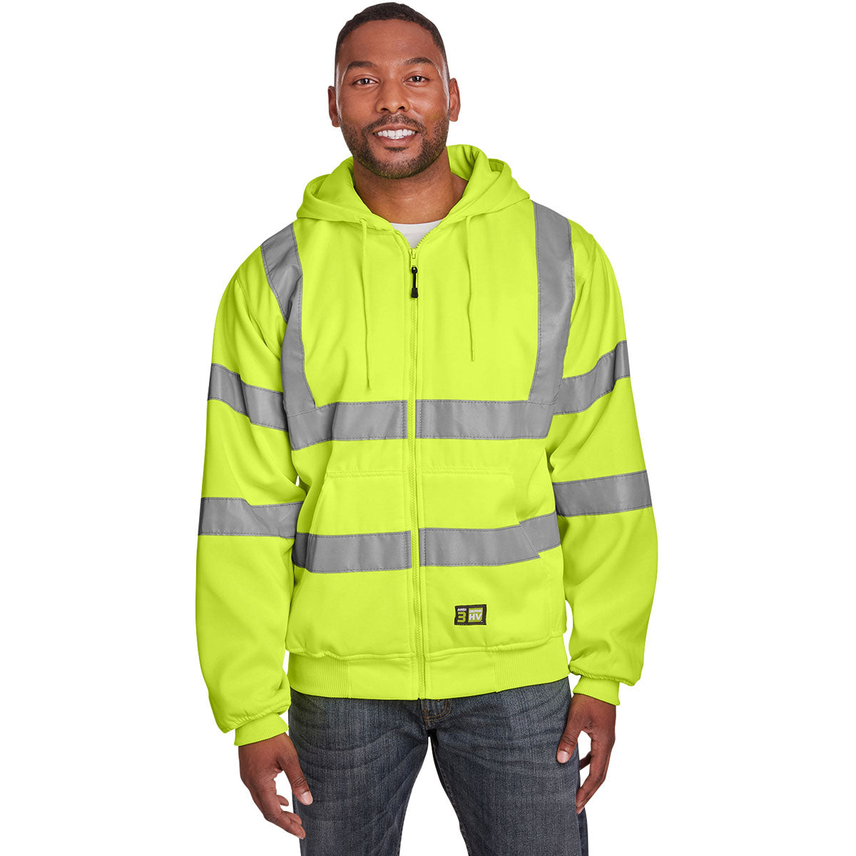 Berne Men's High-Visibility Yellow Class 3 Lined Full-Zip Hooded Sweatshirt - Stand Out at Work!