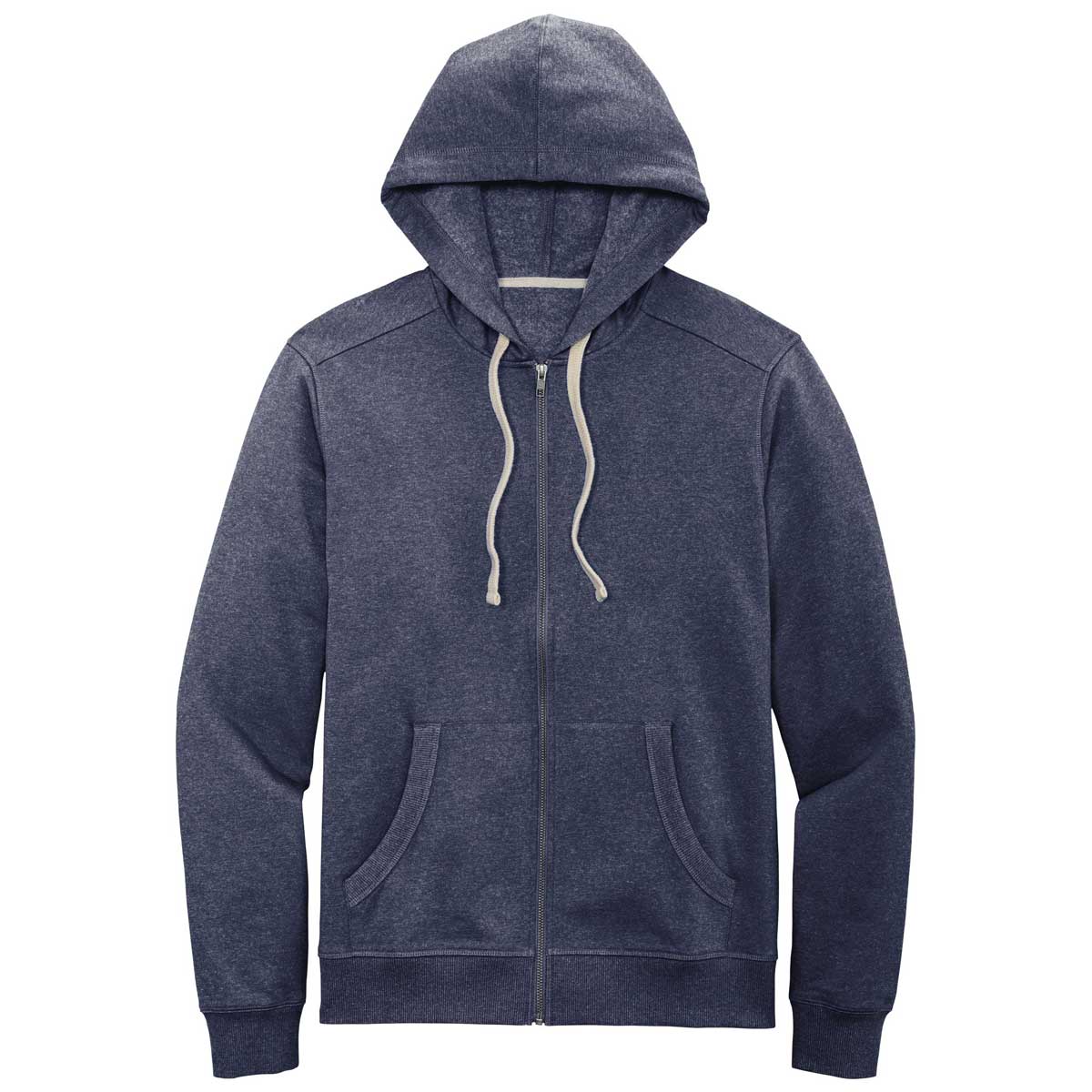 District Men's Stylish Heathered Navy Re-Fleece Full-Zip Hoodie