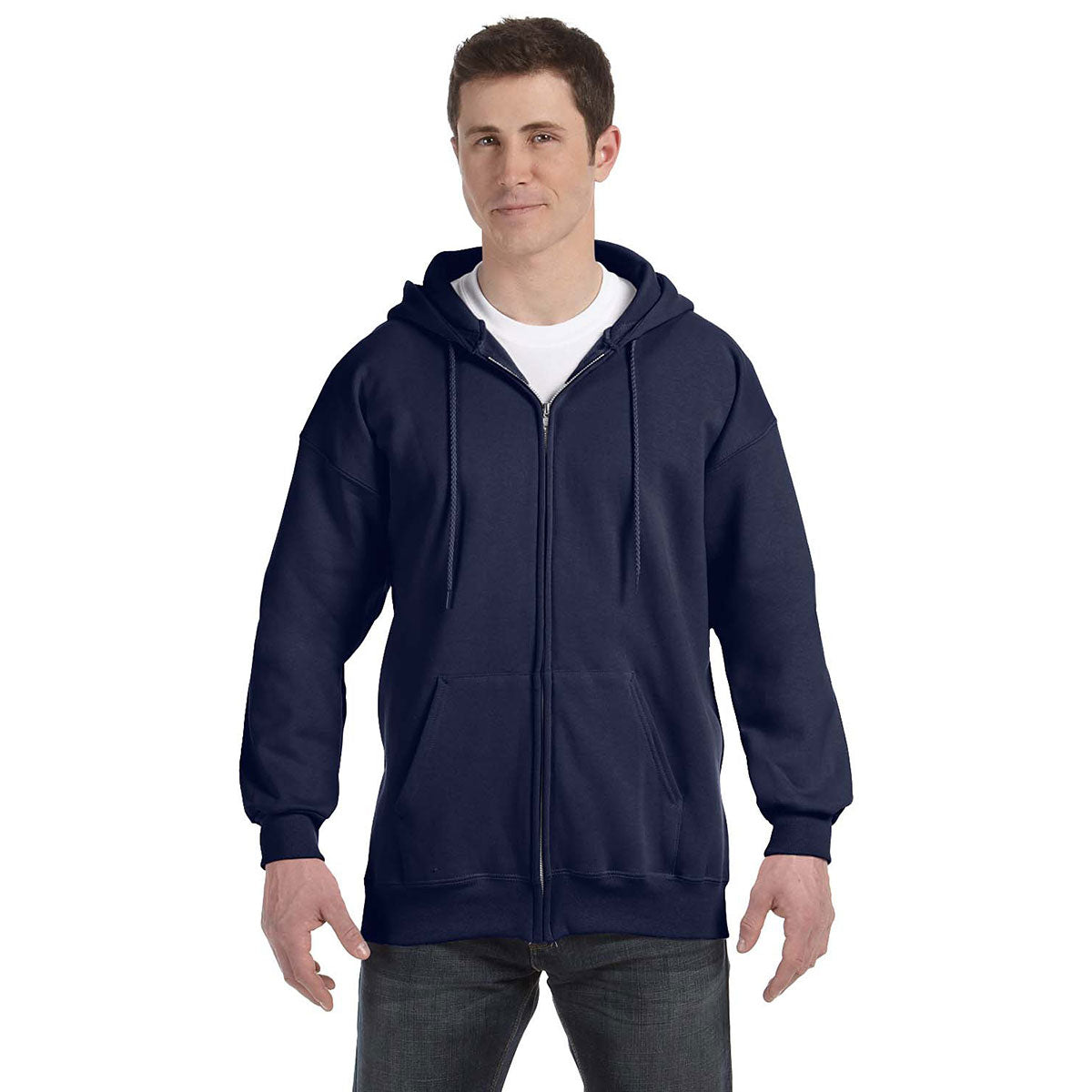 Hanes Men's Navy 9.7 oz. Ultimate Cotton 90/10 Full-Zip Hoodie - Your Ideal Comfort Companion