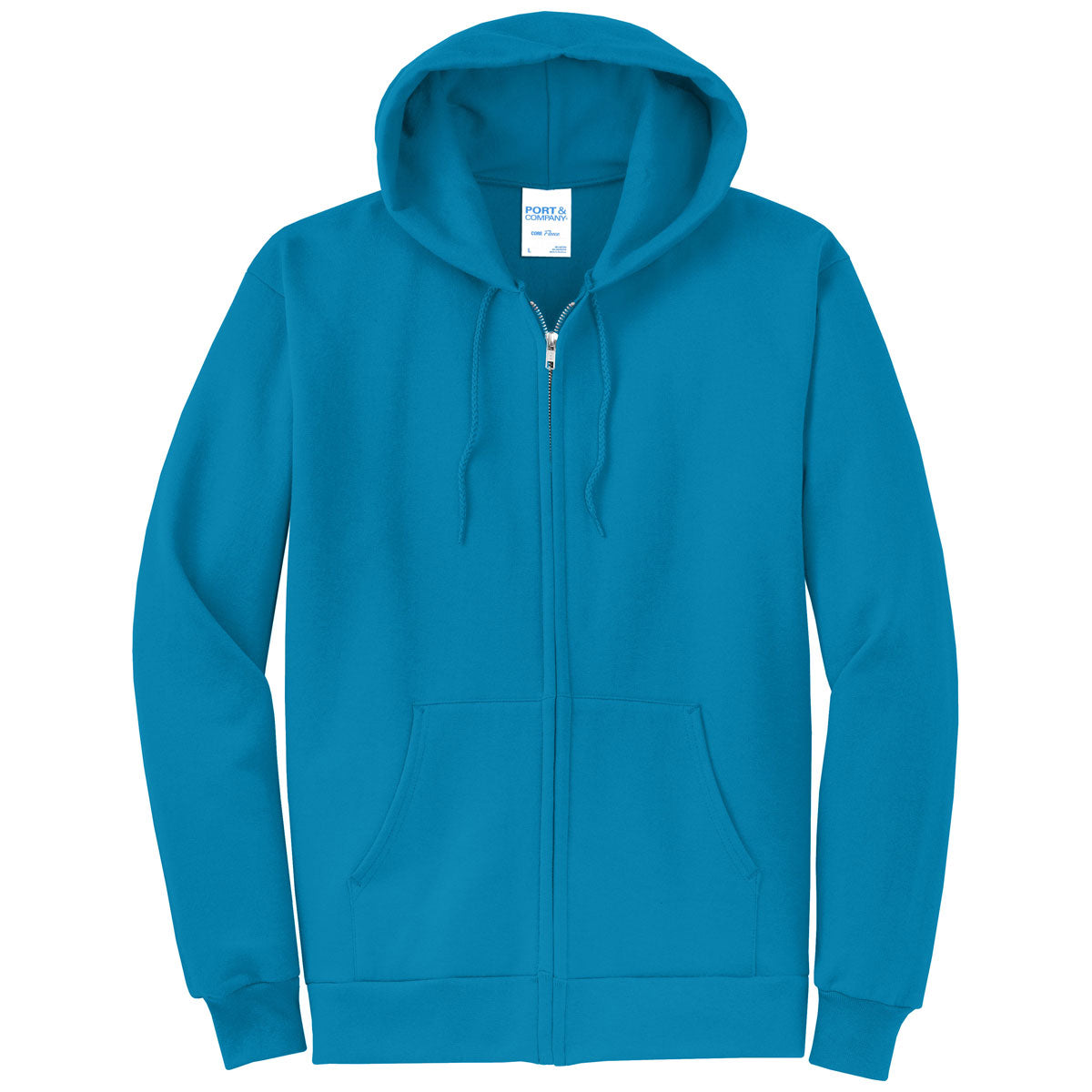 Port & Company Men's Stunning Neon Blue Core Fleece Full-Zip Hooded Sweatshirt - A Must-Have!