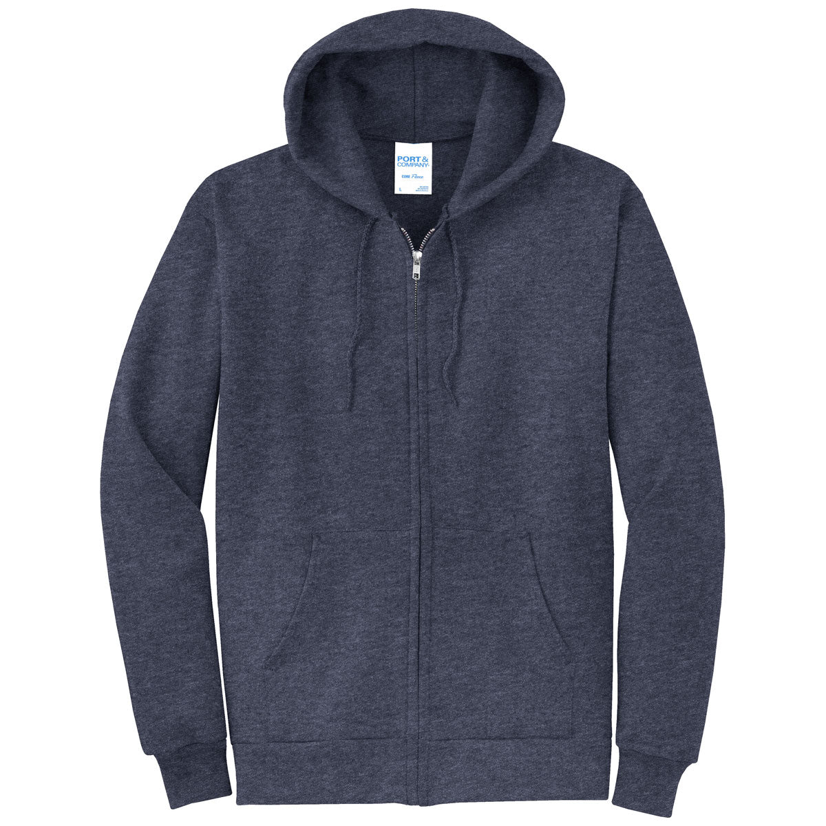 Port & Company Men's Stunning Heather Navy Core Fleece Full-Zip Hooded Sweatshirt - Grab Yours Now!