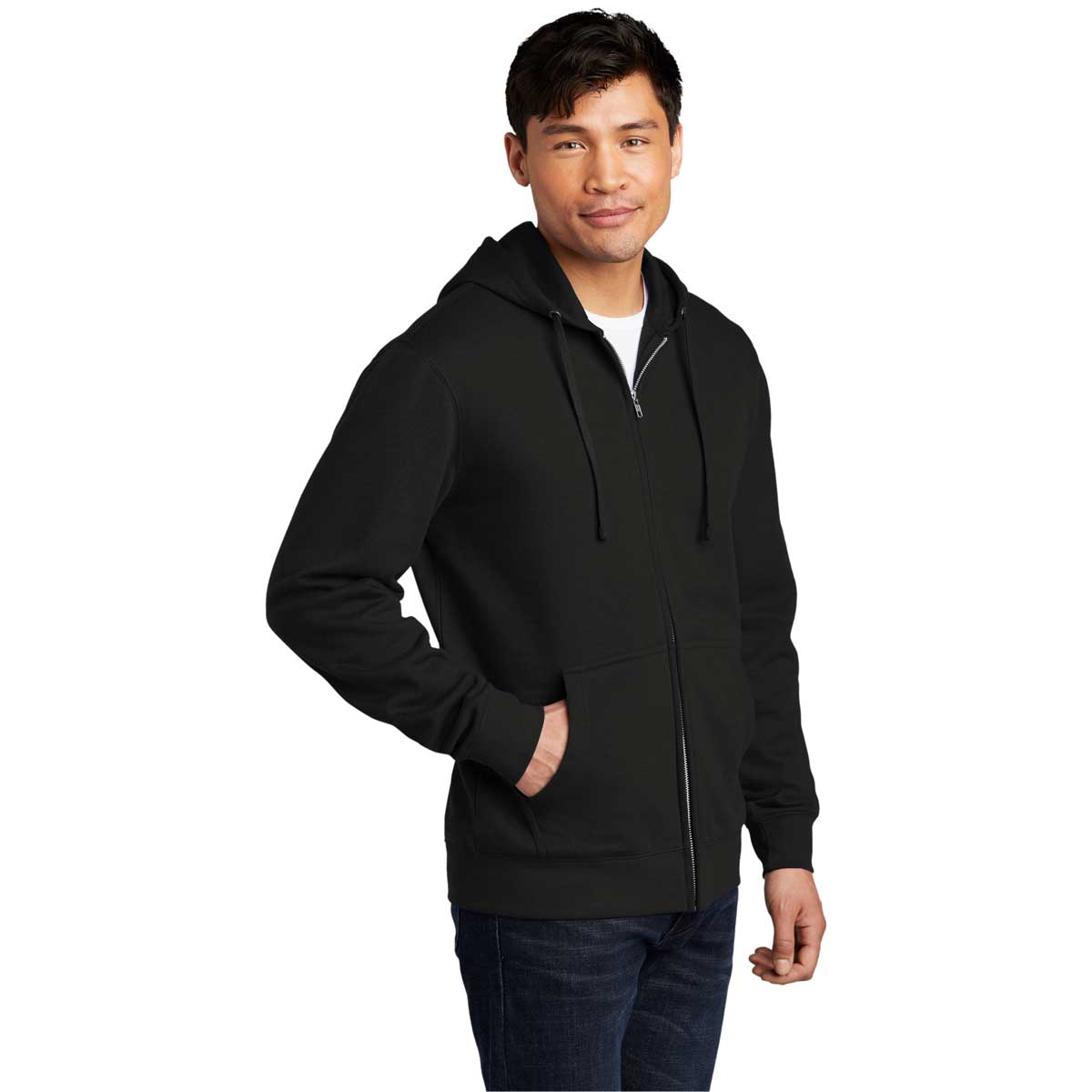 District Men's Stylish Black V.I.T. Fleece Full-Zip Hoodie