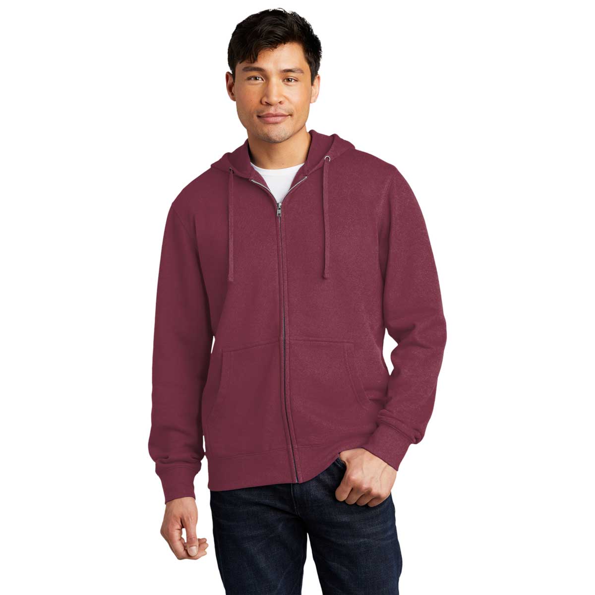 District Men's Stylish Plum V.I.T. Fleece Full-Zip Hoodie