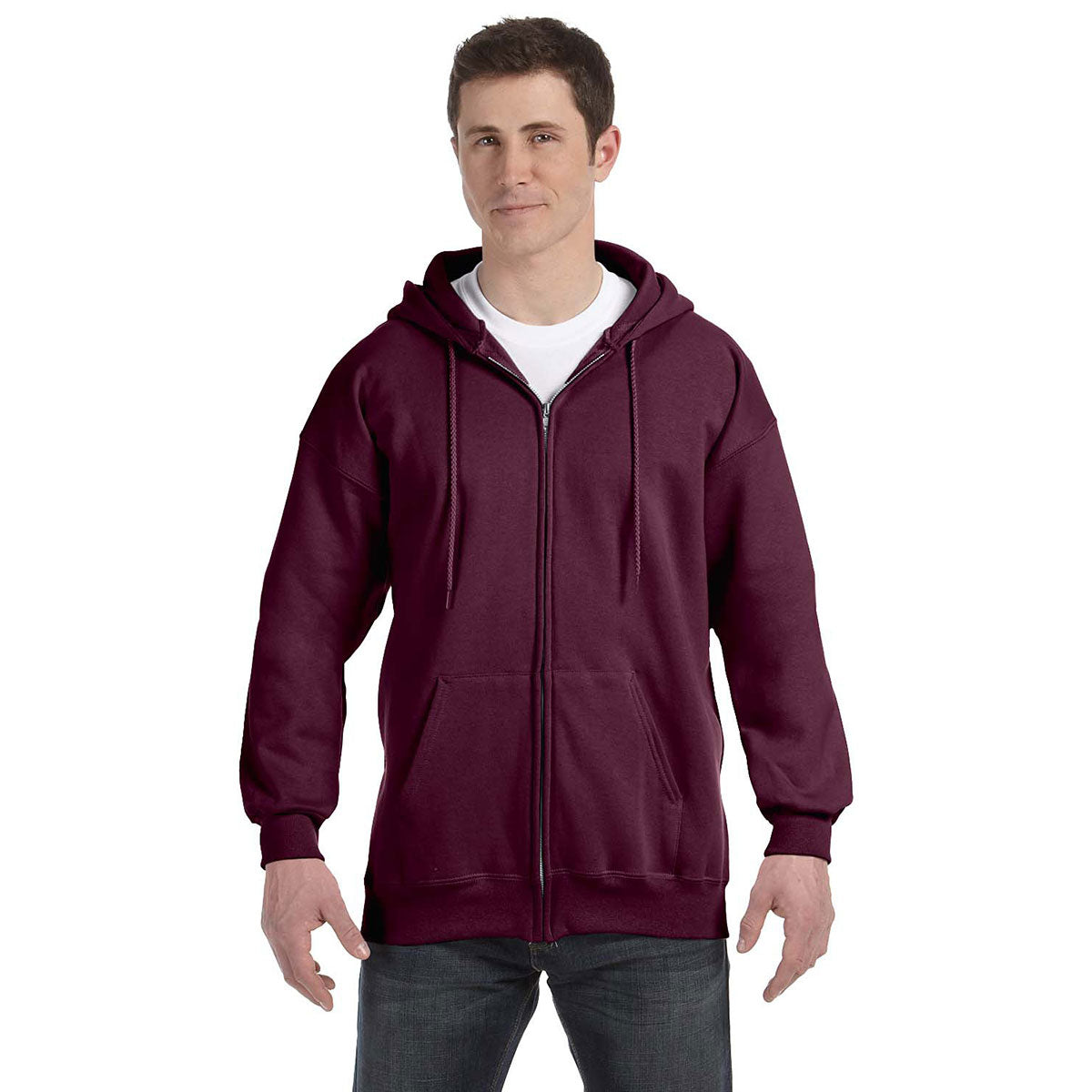 Hanes Men's Maroon 9.7 oz. Ultimate Cotton 90/10 Full-Zip Hoodie - The Perfect Outdoor Companion
