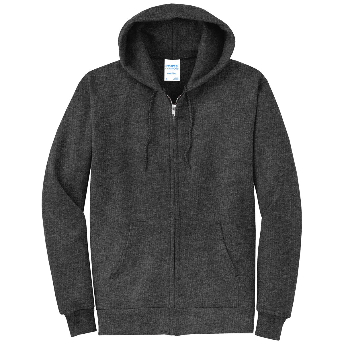 Port & Company Men's Stylish Dark Heather Grey Core Fleece Full-Zip Hooded Sweatshirt