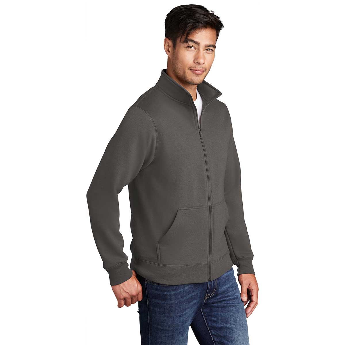 Port & Company Men's Charcoal Core Fleece Cadet Full-Zip: The Ultimate Comfort Sweatshirt