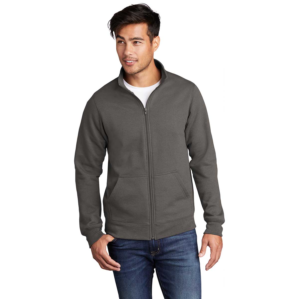 Port & Company Men's Charcoal Core Fleece Cadet Full-Zip: The Ultimate Comfort Sweatshirt