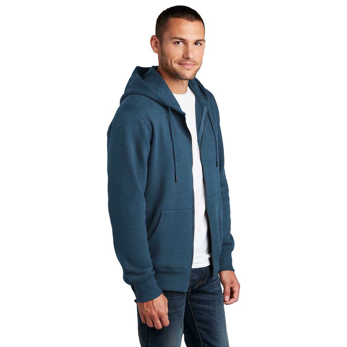 District Men's Stunning Poseidon Blue Perfect-Weight Fleece Full-Zip Hoodie