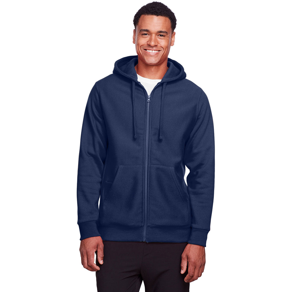 Team 365 Men's HydroSport Heavyweight Dark Navy Full-Zip Hooded Sweatshirt - Ideal for Big Games