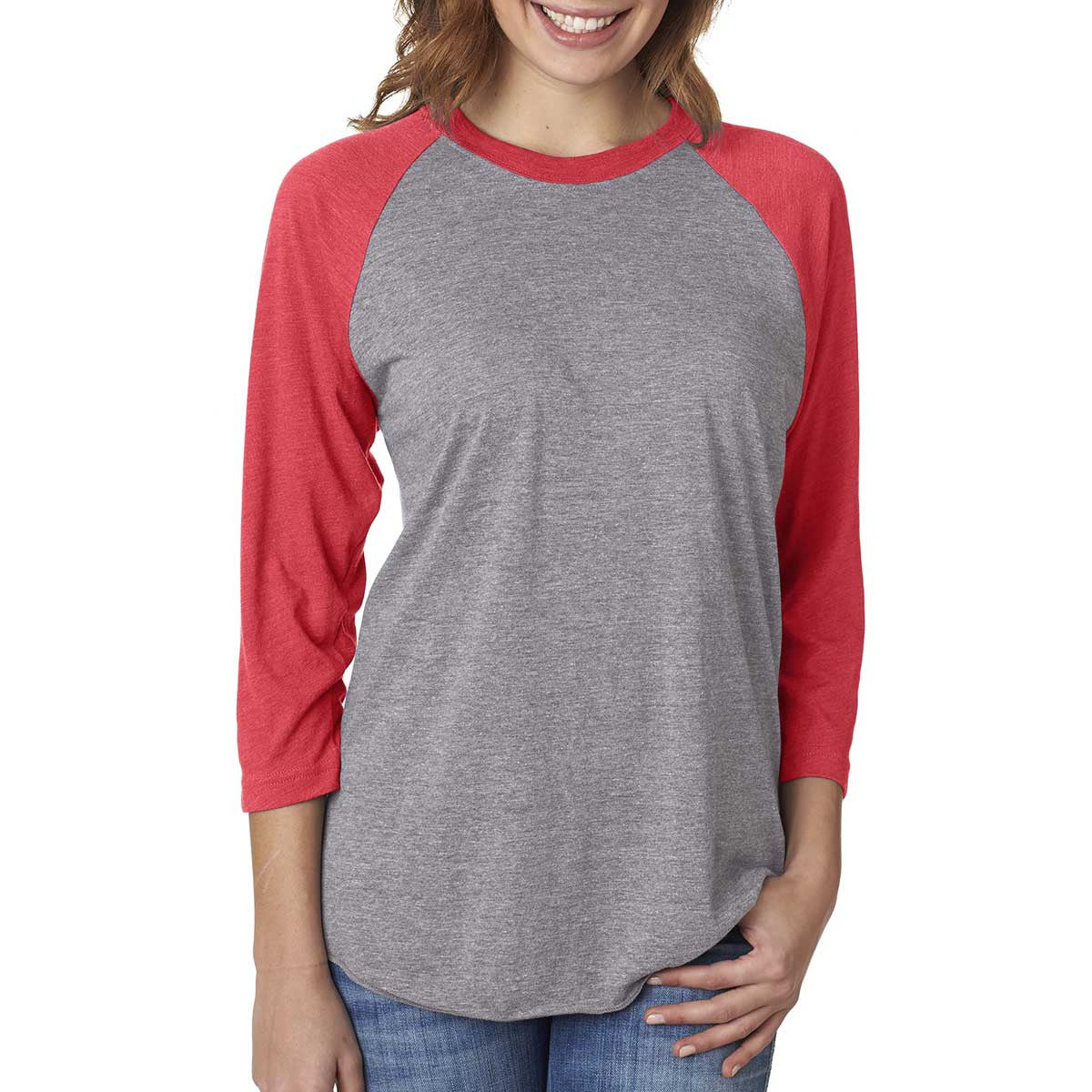 Next Level Unisex Vintage Red/Premium Heather Triblend 3/4-Sleeve Raglan Tee - Stand Out in Style