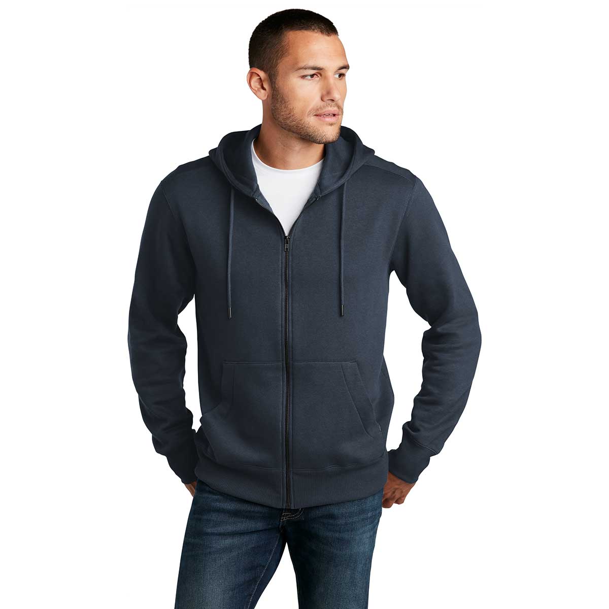 District Men's Stunning New Navy Perfect Weight Fleece Full-Zip Hoodie