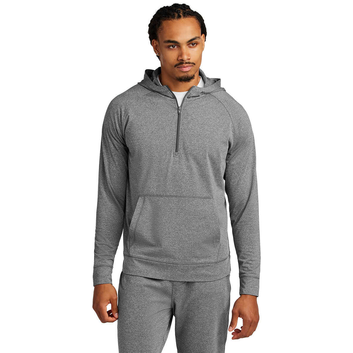 Sport-Tek Men's Charcoal Grey Heather Sport-Wick Stretch 1/2-Zip Hoodie: The Ultimate Workout Essential