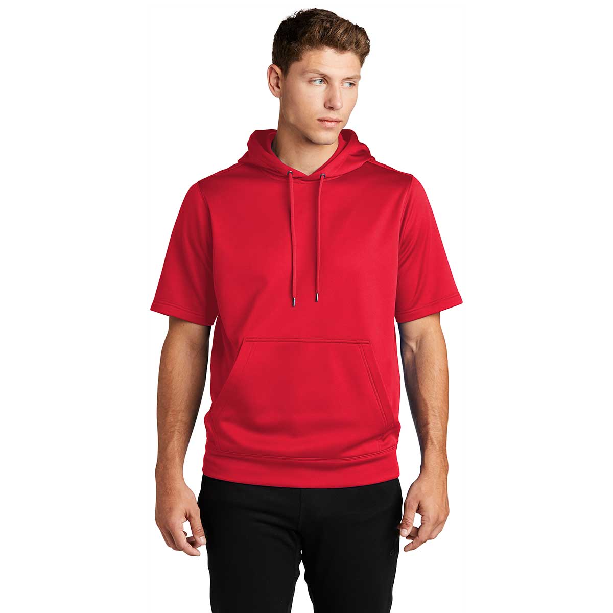 Sport-Tek Men's Striking Deep Red Sport-Wick Fleece Short Sleeve Pullover Hoodie - A Must-Have!