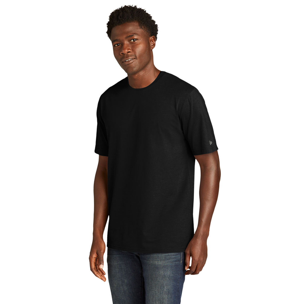 New Era Men's Stylish Black Solid Tri-Blend Performance Tee