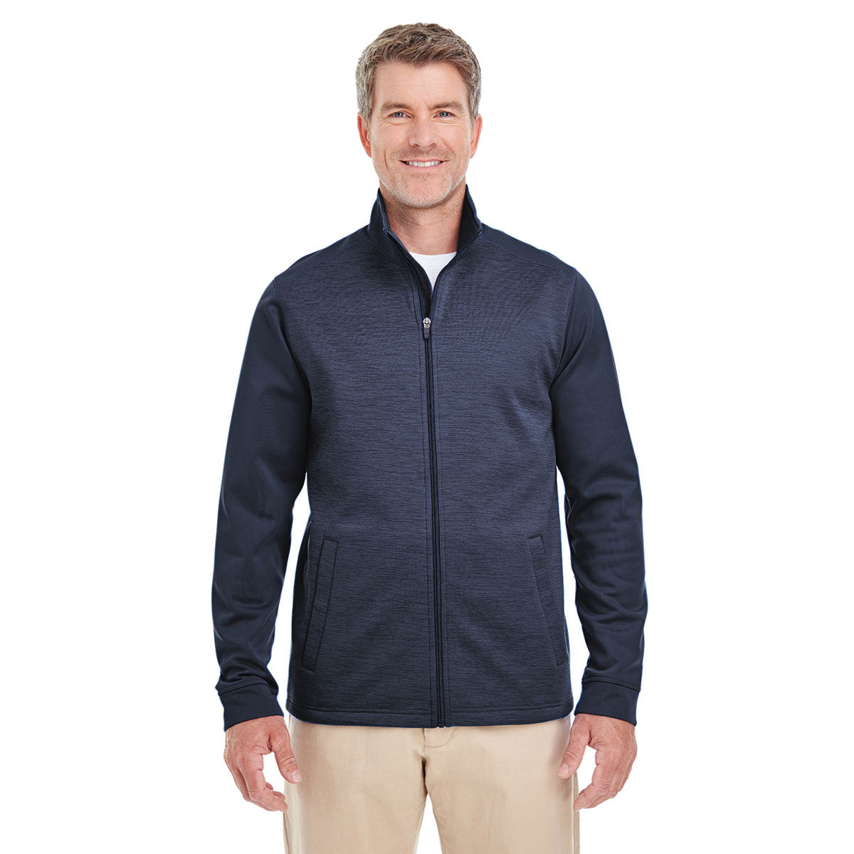 Devon & Jones Men's Navy/Navy Heather Newbury Colorblock Melange Fleece Full-zip - A Stylish and Functional Choice
