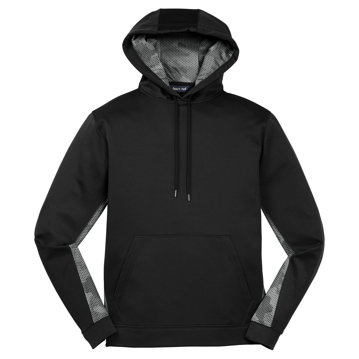 Sport-Tek Men's Black/Dark Smoke Grey CamoHex Fleece Colorblock Hoodie - Ideal for Tough Weather