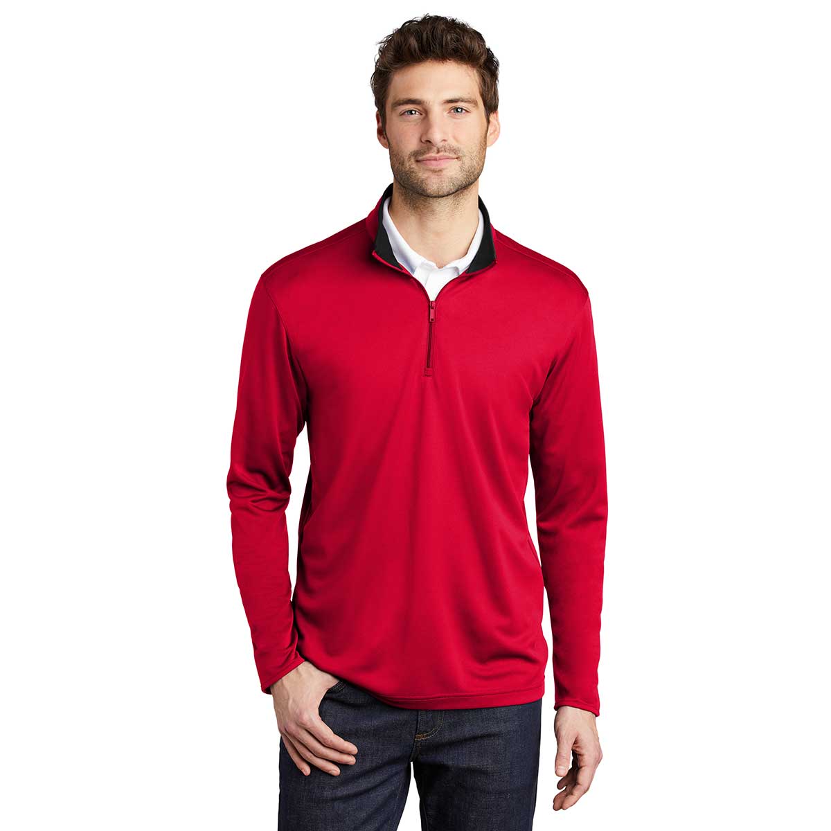 Port Authority Men's Stunning Red/Black Silk Touch Performance Quarter Zip
