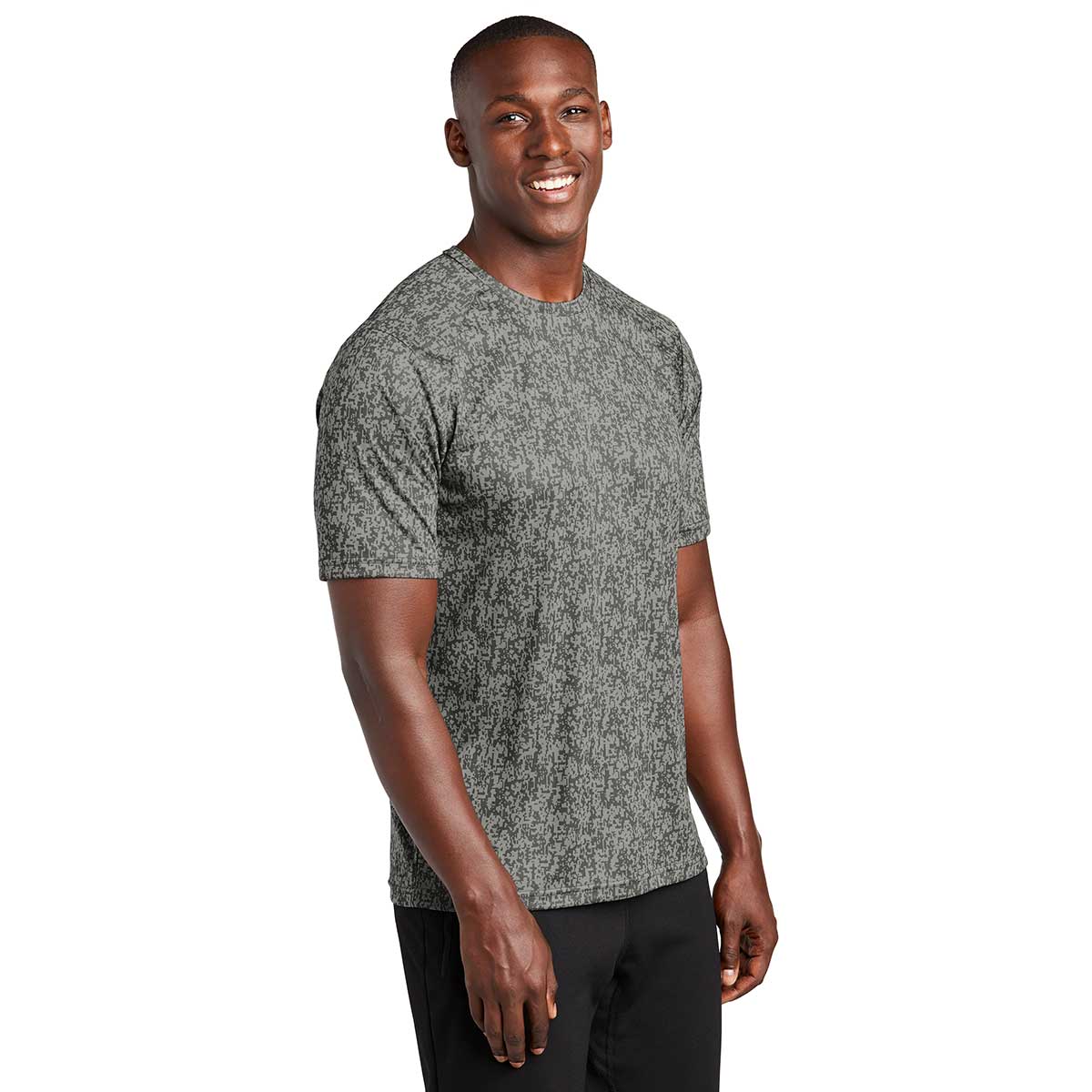 Sport-Tek Men's Grey Concrete Digi Camo Short Sleeve Tee: PosiCharge Style!