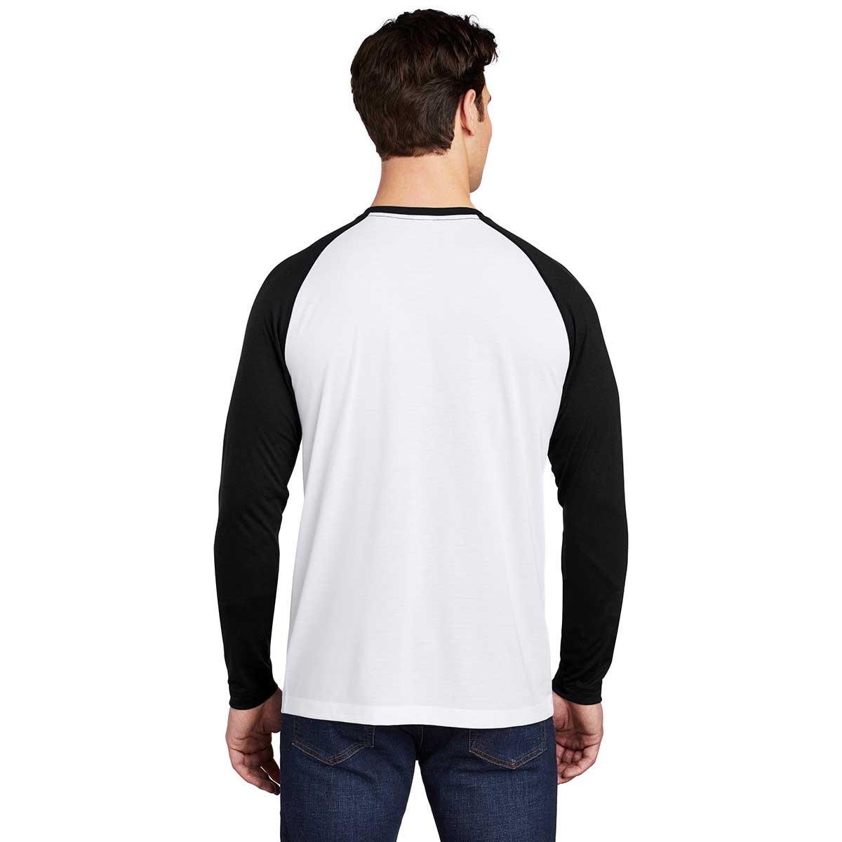 Sport-Tek Men's Black/White Triad Solid PosiCharge Long Sleeve Tri-Blend Wicking Raglan Tee - A Stylish Essential!